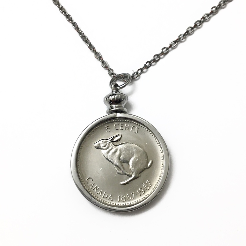 Silver Rabbit Coin Pendant Necklace - Unbranded